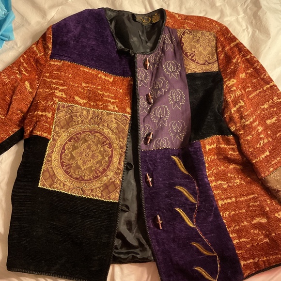 Vtg Alex Kim Patchwork Shacket Boho Artsy Lampwork Buttons M Gorgeous - Picture 1 of 8